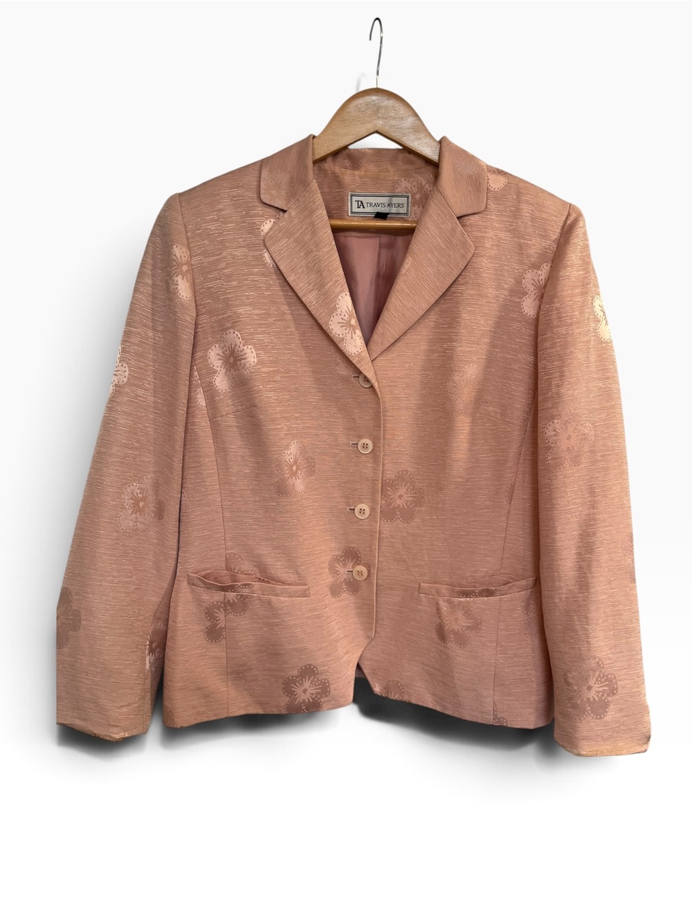 🖤 VintageTravis Ayers Blush Pink Shimmer Floral Blazer Size 12 Y2K Romantic